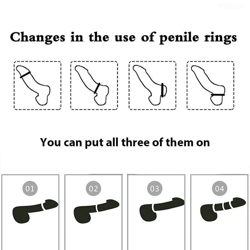 3 Pcs/Set Cock Ring Delay Ejaculation Adult Toys For Men Dick Enlargement Silicone Penis Ring Male Sex Toys Stronger Erection